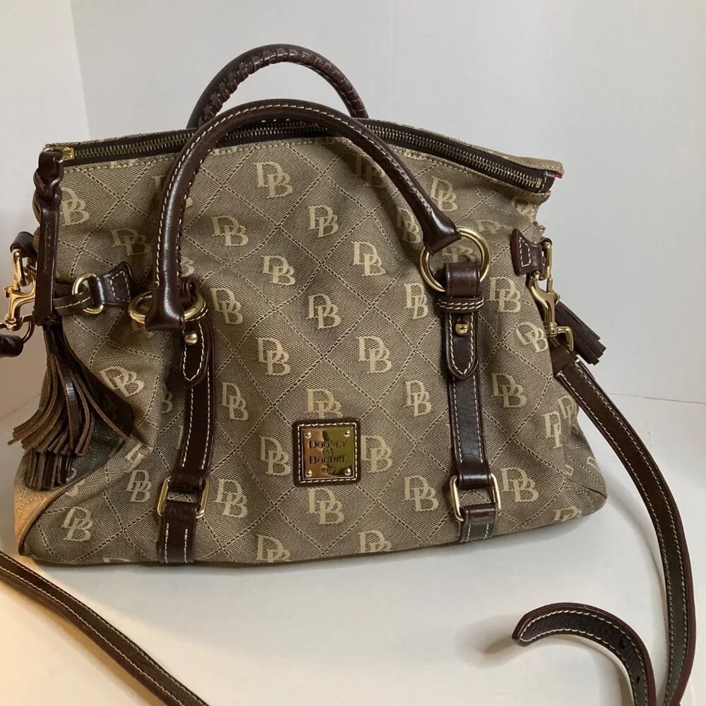Womens Dooney & Bourke Sorrento Satchel Vintage Canvas Leather Brown K9666095 Re